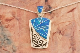 Calvin Begay Blue Opal Sterling Silver Navajo Pendant